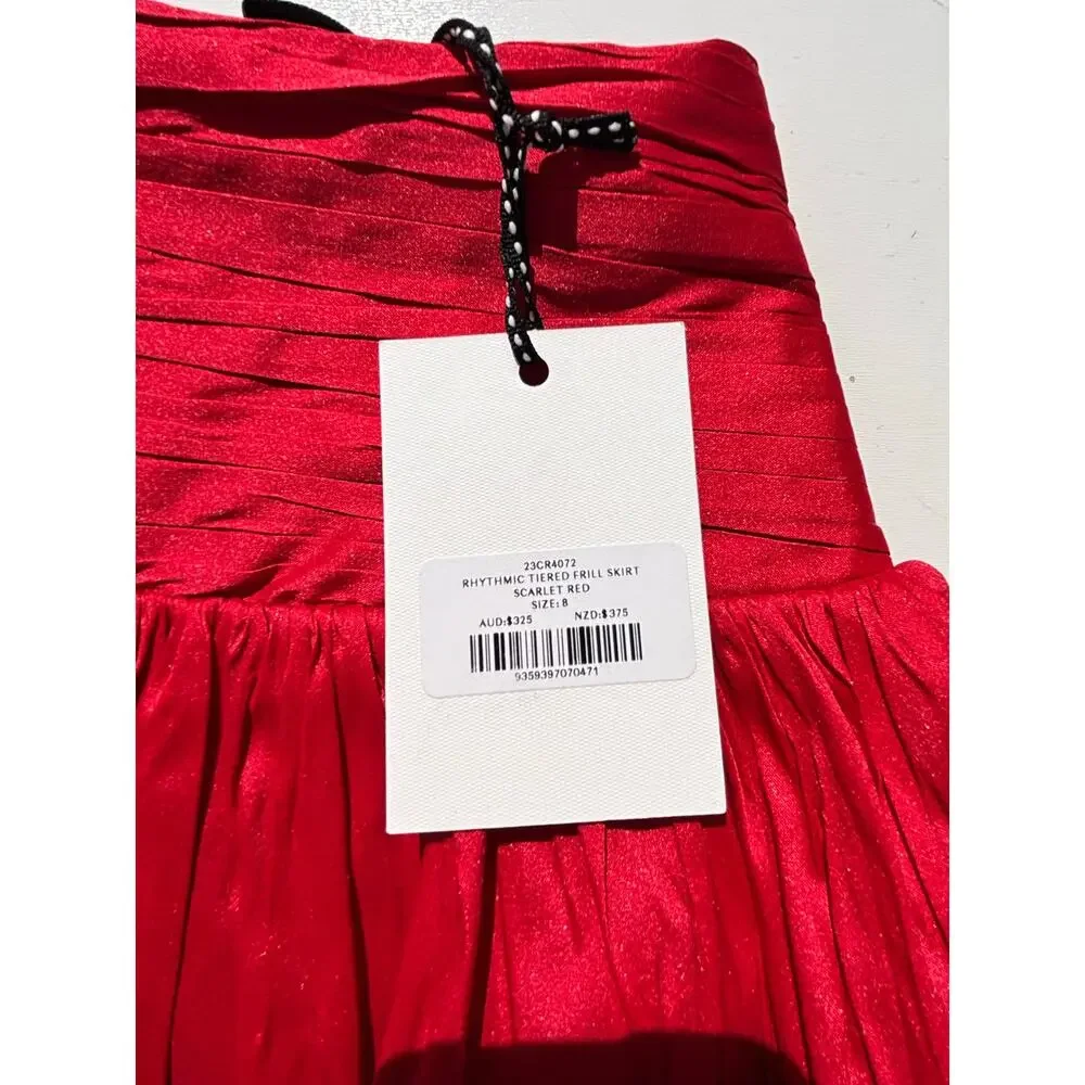 Aje. Rhythmic Tiered Frill Skirt Scarlet Red Mini 8